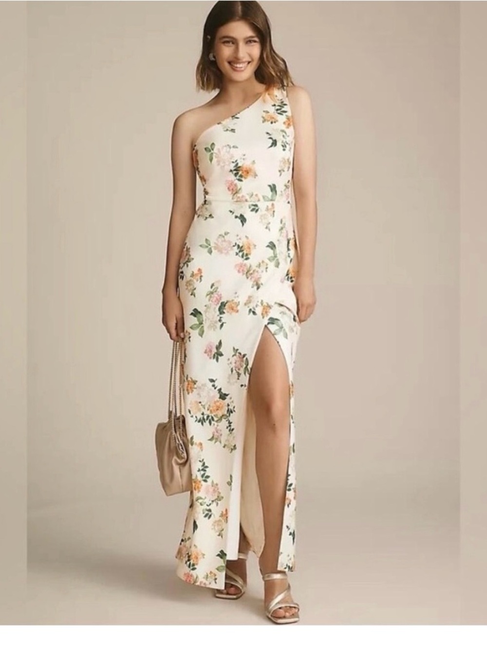BHLDN Dylan floral print one shoulder strap slit maxi dress women’s size 2